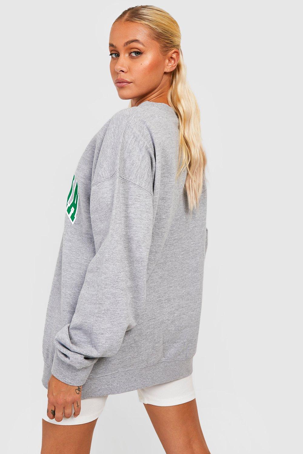 Grey marl california slogan oversized sweater hotsell